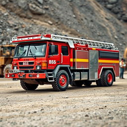 A detailed image of a mining fire truck labeled with 'BSS'