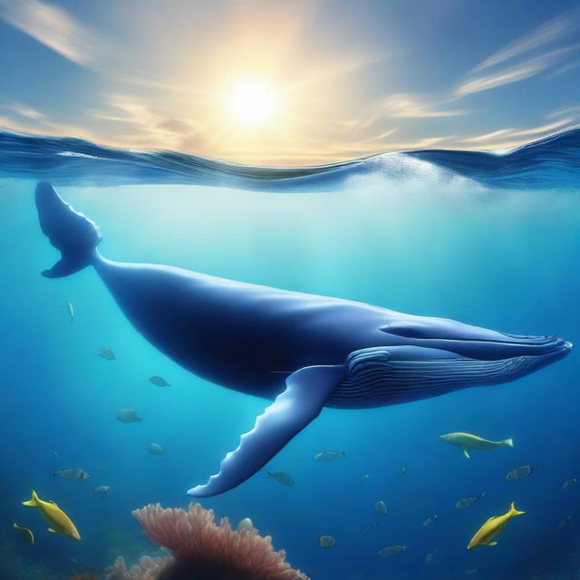 A giant whale swimming majestically in the ocean