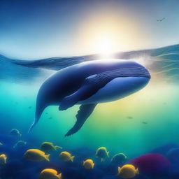 A giant whale swimming majestically in the ocean