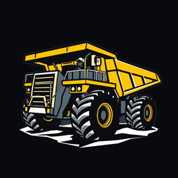 A logo design featuring an operator driving a mining truck