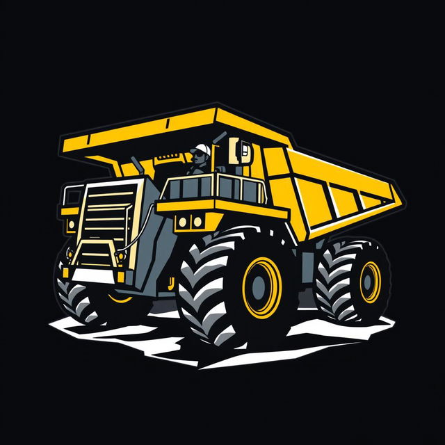 A logo design featuring an operator driving a mining truck