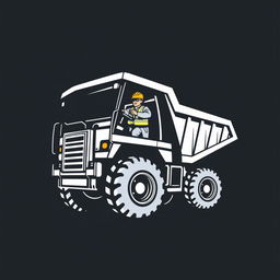 A logo design featuring an operator driving a mining truck