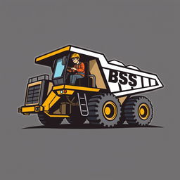 A logo design featuring an operator driving a mining truck labeled with 'BSS'