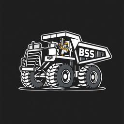 A logo design featuring an operator driving a mining truck labeled with 'BSS'