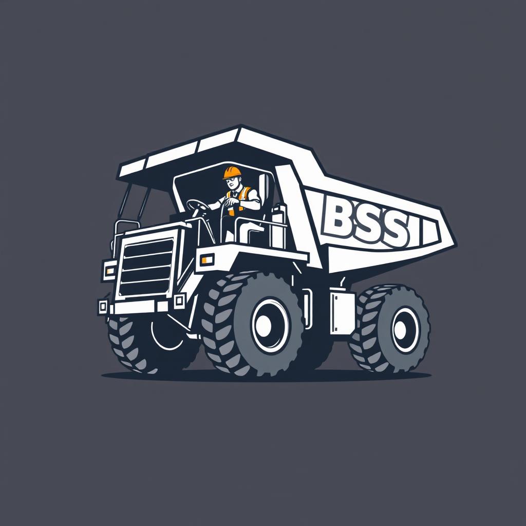 A logo design featuring an operator driving a mining truck labeled with 'BSS'