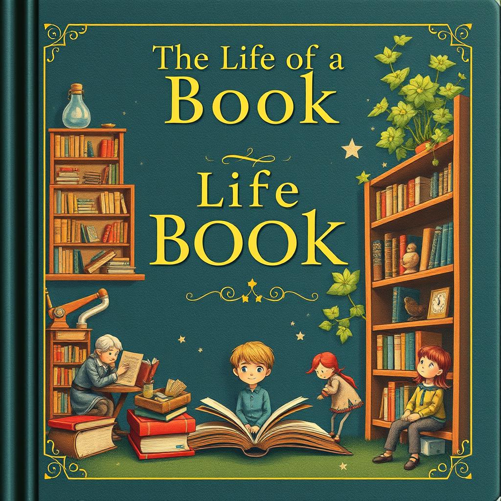 Create an enchanting book cover titled 'The Life of a Book'