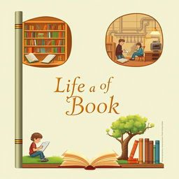 Create an enchanting book cover titled 'The Life of a Book'