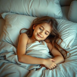 A beautiful girl lying on a bed, full body shot