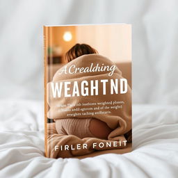 A book cover design featuring a calming, cozy scene with a person wrapped in a weighted blanket