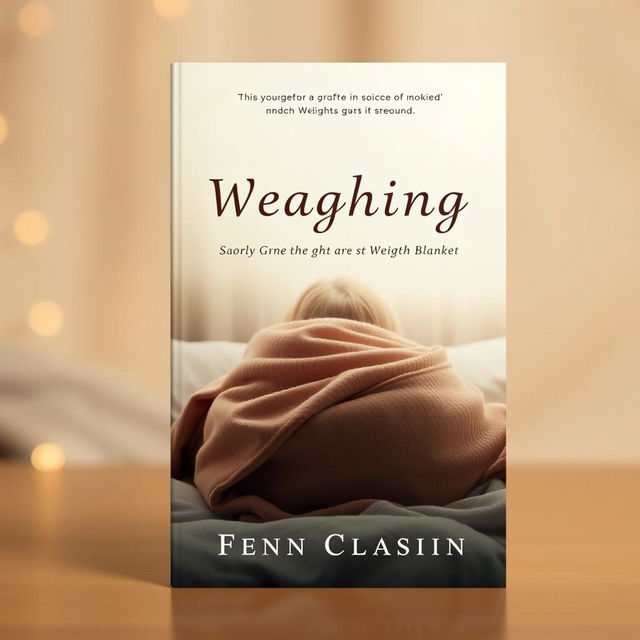 A book cover design featuring a calming, cozy scene with a person wrapped in a weighted blanket