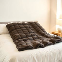 A cozy and comfortable weighted blanket, draped over a neatly made bed in a modern bedroom