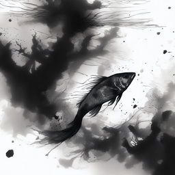 A dramatic scene of a black ink attack underwater