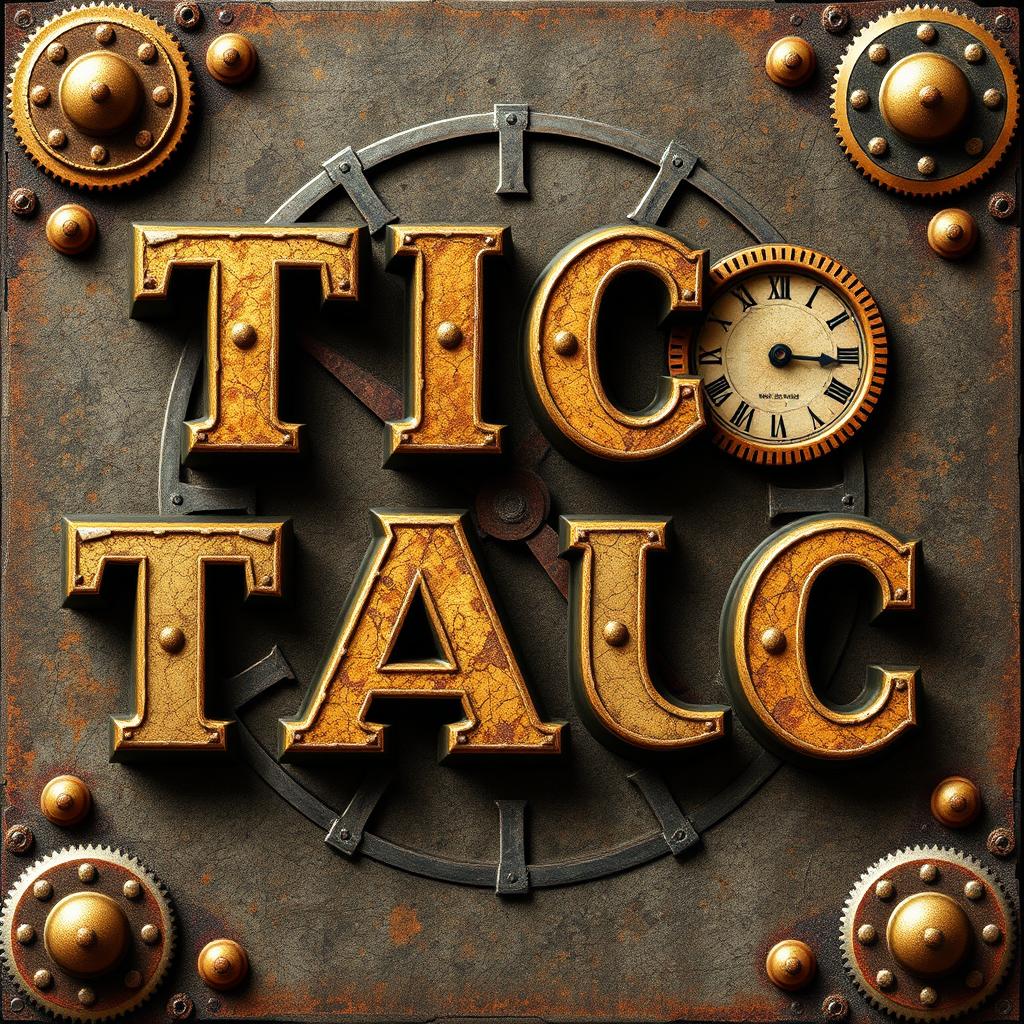 Create an image that features the text 'TIC TAC' in a steampunk style