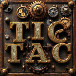 Create an image that features the text 'TIC TAC' in a steampunk style