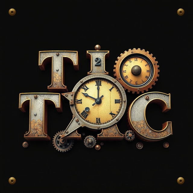 Create an image that features the text 'TIC TAC' in a steampunk style