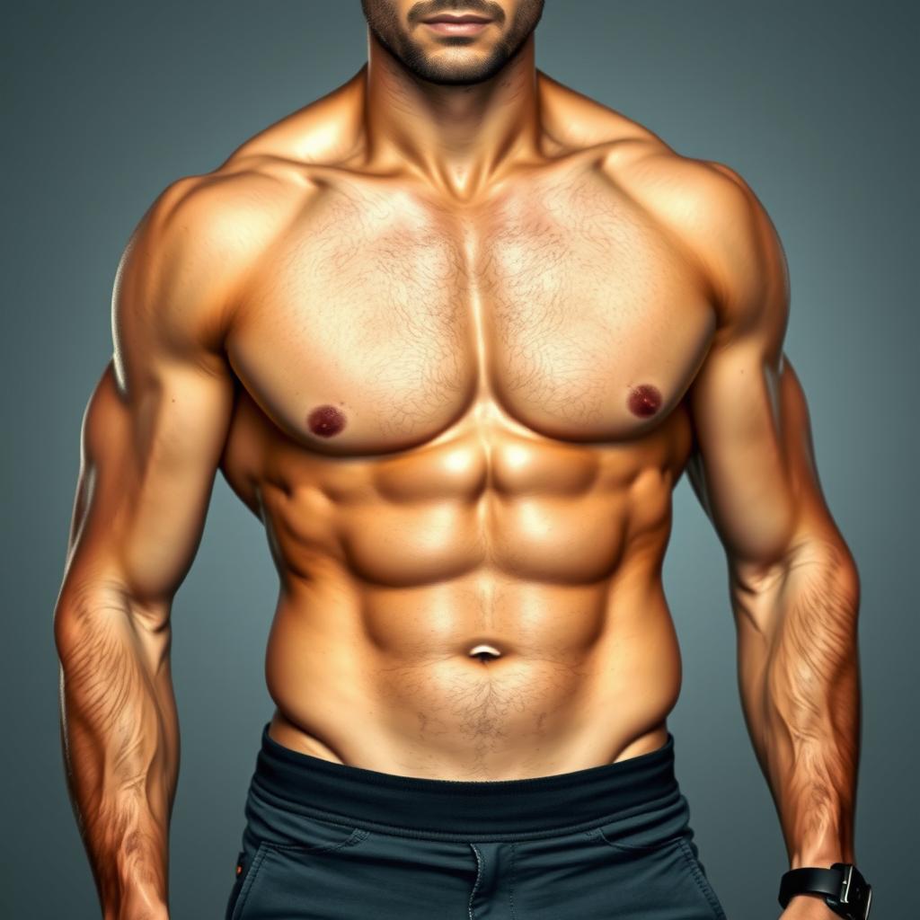 A highly detailed image of a handsome man with well-defined abs