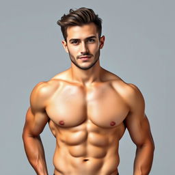 A highly detailed image of a handsome man with well-defined abs