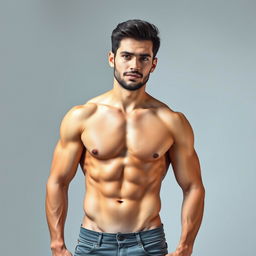 A highly detailed image of a handsome man with well-defined abs