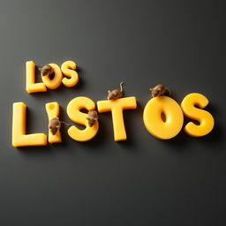 Generate an image that spells out the words 'LOS LISTOS' using letters made of cheese