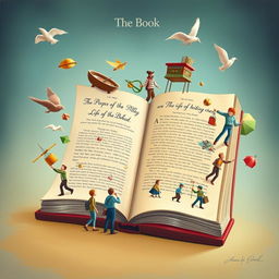 An imaginative depiction of the life of a book, showing its journey from creation to being read by various people