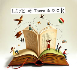 An imaginative depiction of the life of a book, showing its journey from creation to being read by various people