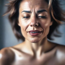 A detailed image capturing a woman in a moment of intense emotional release