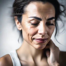 A detailed image capturing a woman in a moment of intense emotional release