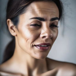 A detailed image capturing a woman in a moment of intense emotional release