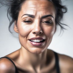 A detailed image capturing a woman in a moment of intense emotional release