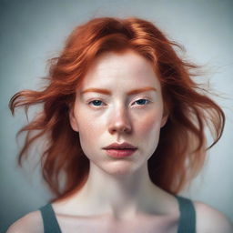 A detailed image of a young woman with red hair showing an intense facial expression