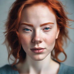 A detailed image of a young woman with red hair showing an intense facial expression