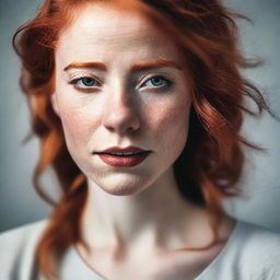 A detailed image of a young woman with red hair showing an intense facial expression