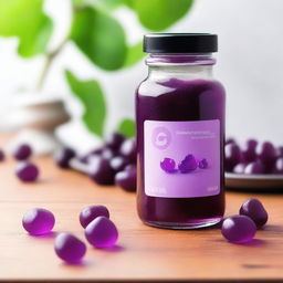 A sweet grape-flavored gummy bottle placed on a table