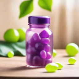 A sweet grape-flavored gummy bottle placed on a table