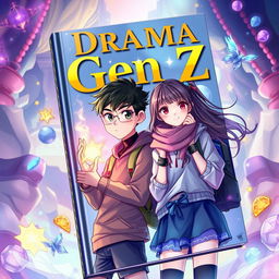 A fantasy book cover titled 'Drama Gen Z', featuring high school characters, a boy and a girl