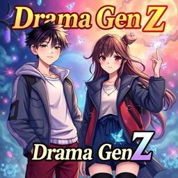 A fantasy book cover titled 'Drama Gen Z', featuring high school characters, a boy and a girl