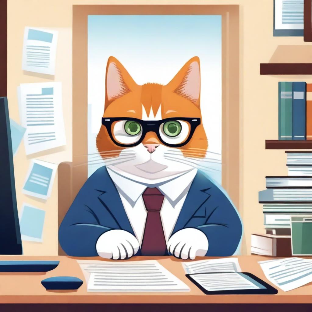 A whimsical illustration of a cat dressed as an accountant