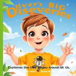 Create a book cover featuring a 5-year-old boy named Oliver, shown from the waist up