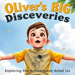 Create a book cover featuring a 5-year-old boy named Oliver, shown from the waist up