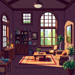 Create a pixel art scene of a room in a house in Chicago