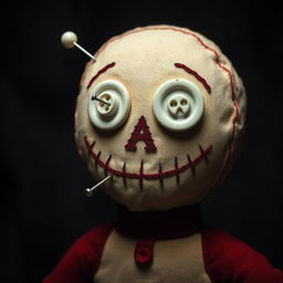 Create an image of a voodoo doll with buttons for eyes