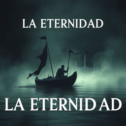 Create an image featuring the text 'LA ETERNIDAD' with Charon in his boat