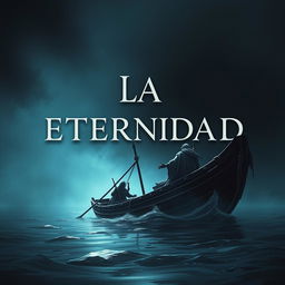 Create an image featuring the text 'LA ETERNIDAD' with Charon in his boat