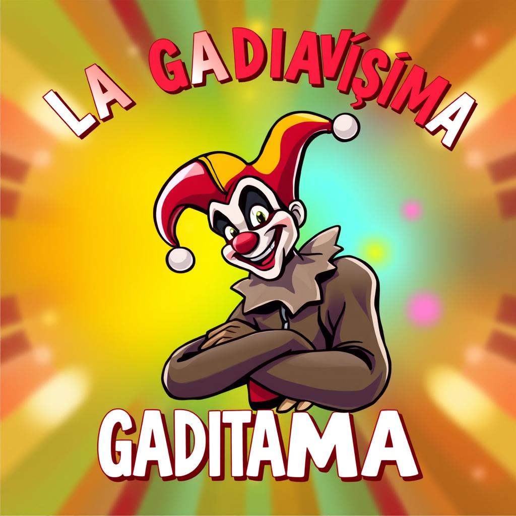 Create an image featuring the text 'LA GADITANíSiMA' with a harlequin character