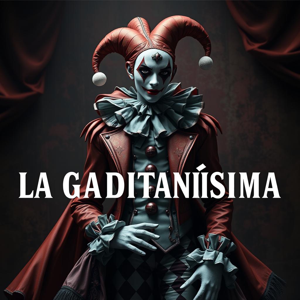 Create an image featuring the text 'LA GADITANíSIMA' with a realistic harlequin