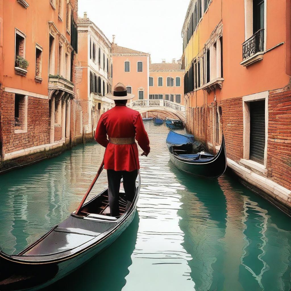 Create an image featuring the text 'LA SERENÍSSIMA' with a Venetian gondolier