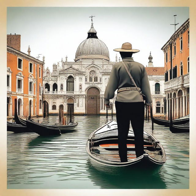 Create an image featuring the text 'LA SERENÍSSIMA' with a Venetian gondolier