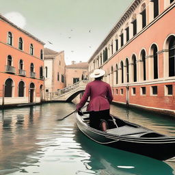 Create an image featuring the text 'LA SERENÍSSIMA' with a Venetian gondolier
