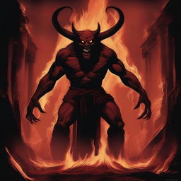 Create an image featuring the text 'LOS DEL PISO DE ABAJO' with a demon in hell