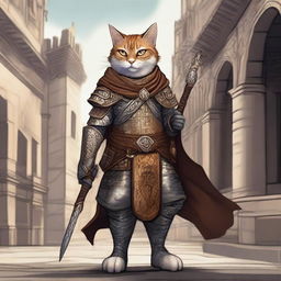 A detailed illustration of a Tabaxi guard with calico fur